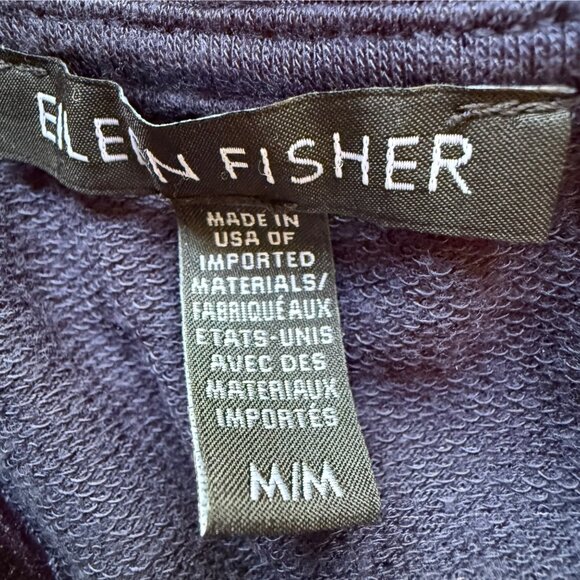 Eileen Fisher Size M Navy Blue Oversized Velvet Trim Hoodie Sweatshirt Pullover - Picture 5 of 16